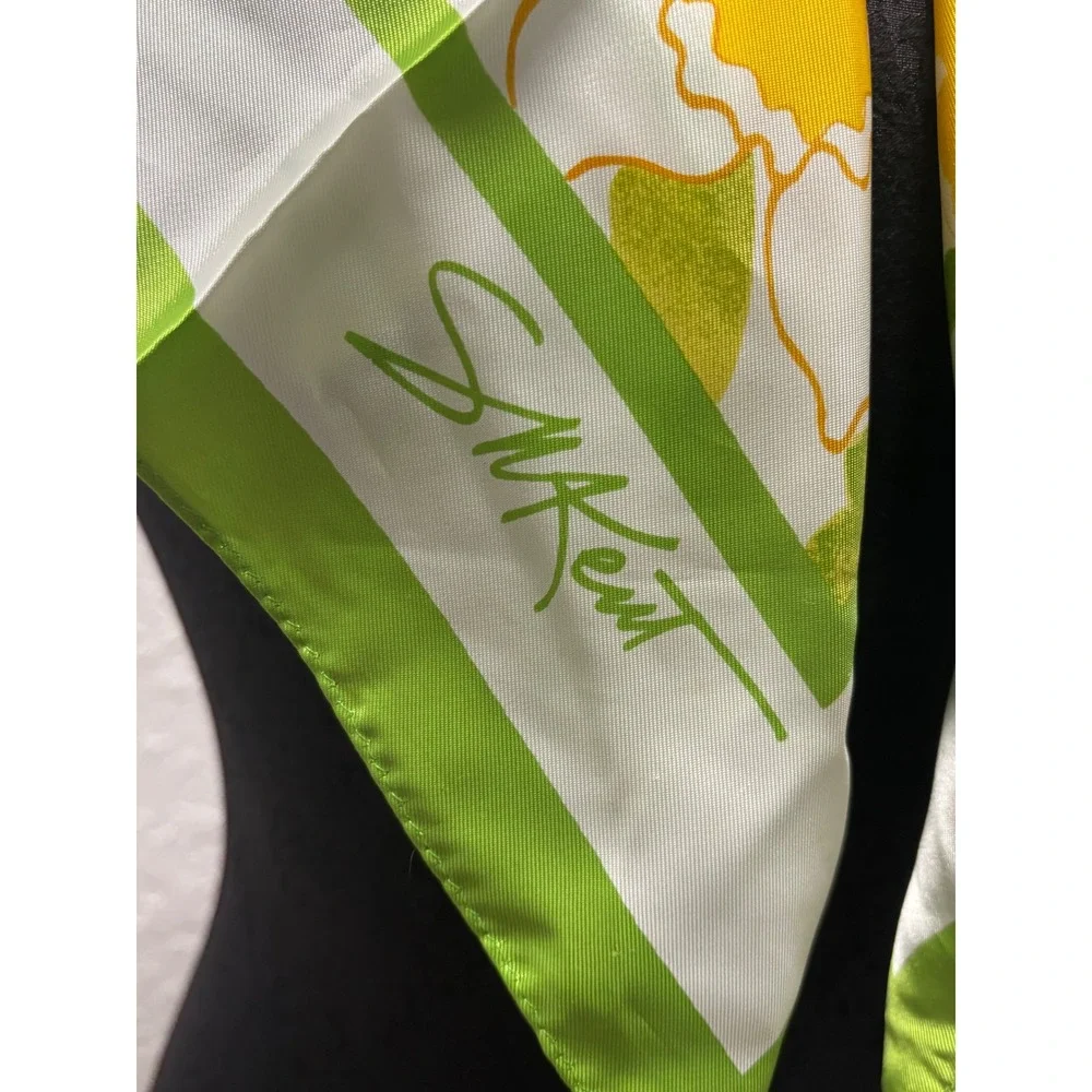 Vintage Avon Silkette Floral‎ Scarf Yellow Green Water Repellent Japan 21x21
